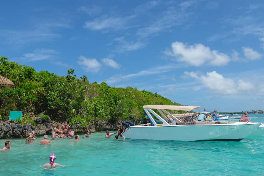 5 Islands Speedboat Cruise, Snorkeling + Lunch & Open Bar - Ile aux Cerfs: beach time, swimming, and the BBQ-and-open-bar block