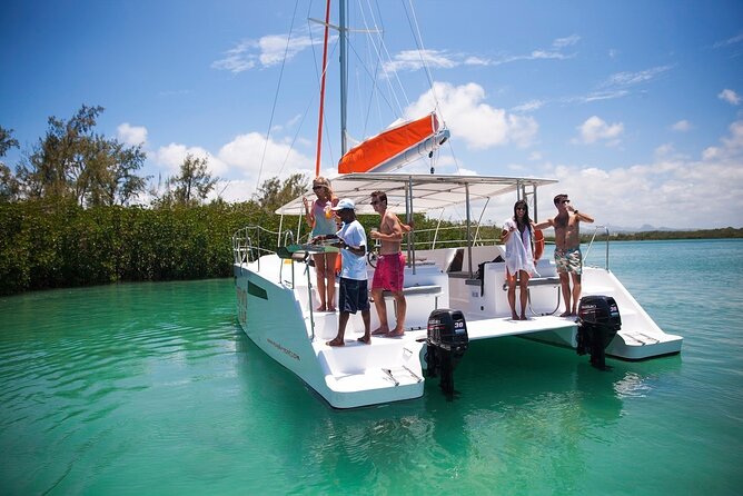 All inclusive CATAMARAN with BBQ : Ile aux cerf & GRSE waterfall - Private pickup and drop-off by Beguided Tours: less hassle, more vacation