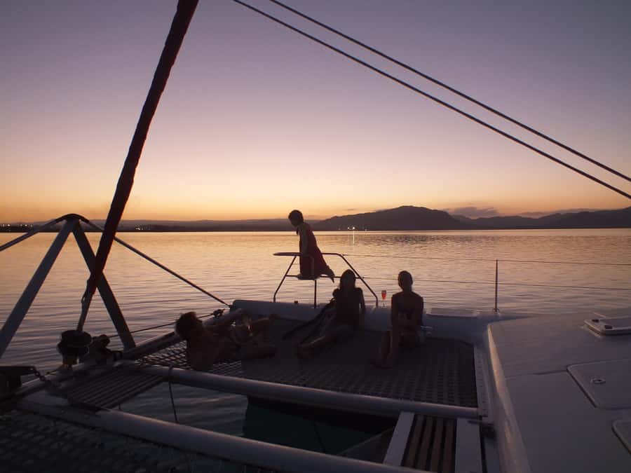 Ile aux Aigrettes: Private Sunset Cruise Tour - Anchored at Ile aux Aigrettes: sunset colors and swim time