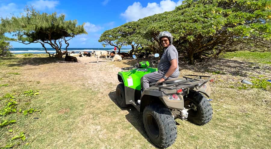 South of Mauritius: Quad Bike Tour - The pre-ride setup: helmets, hygienic protection, and learning the quad